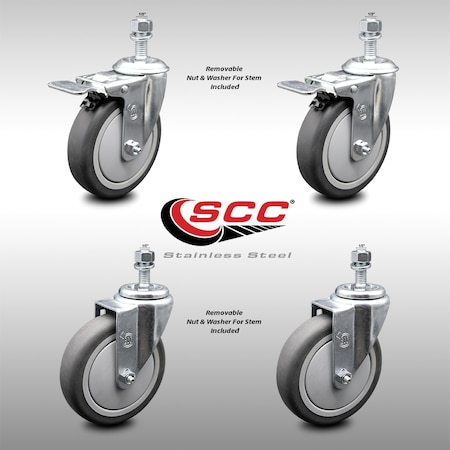 Service Caster 5 Inch SS Thermoplastic Rubber 1/2 Inch Threaded Stem Caster Total Lock Brake, 2PK SCC-SSTSTTL20S514-TPRB-121315-2-S-2